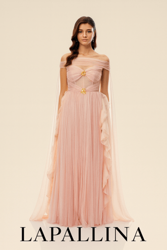 فستان سهرة مستورد ، فستان Emil Pink — تول وردي فاخ...