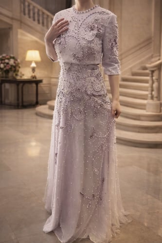 فستان سهرة من التول الفاخر المطرز (قطعتين مطرز )