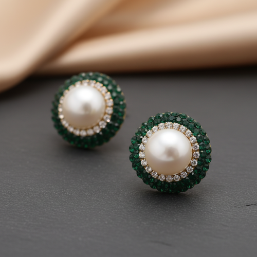 حلق من اللؤلؤ الطبيعي 100% مزين بالكريستالات التشي...