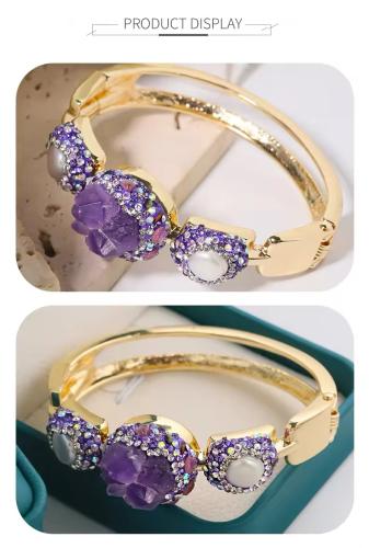 سوار من حجر الجمشت الطبيعي مرصع يدويًا بأحجار الرا...