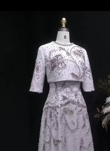 فستان سهرة من التول الفاخر المطرز (قطعتين مطرز )