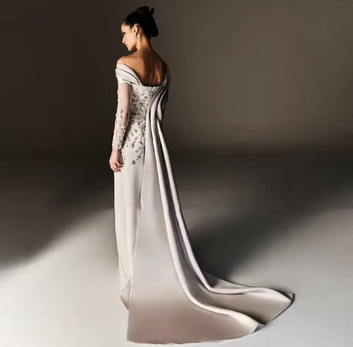 فستان سهرة تفصيل ، فستان سهرة مطرّز بتصميم أوف شول...