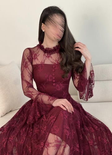 فستان ميد عنابي 2038