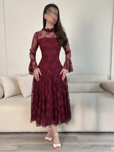 فستان ميد عنابي 2038