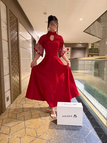 فستان أسلين بلون الاحمر2040