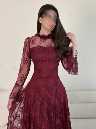 فستان ميد عنابي 2038