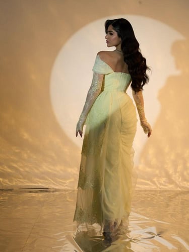 فستان اصفر دانتيل