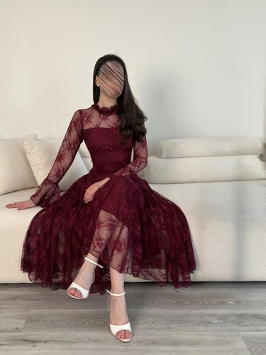 فستان ميد عنابي 2038