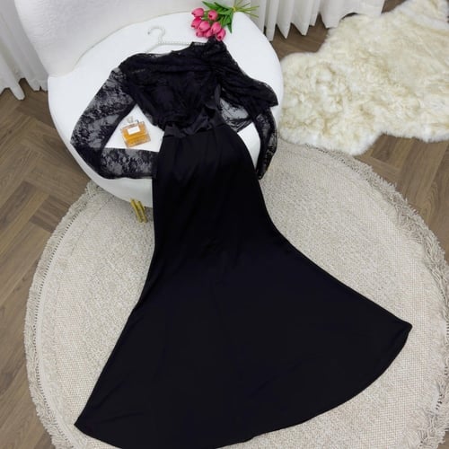 فستان دانتيل طويل اسود