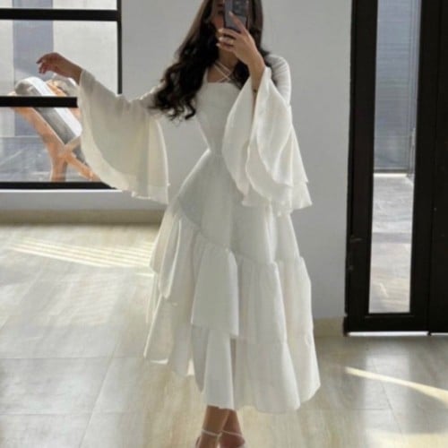 فستان ASLEN كاتان مكشكش طبقات باكمام كلوش