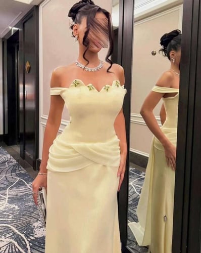 فستان لمسة الرفاهيه اصفر باستيلي انيق