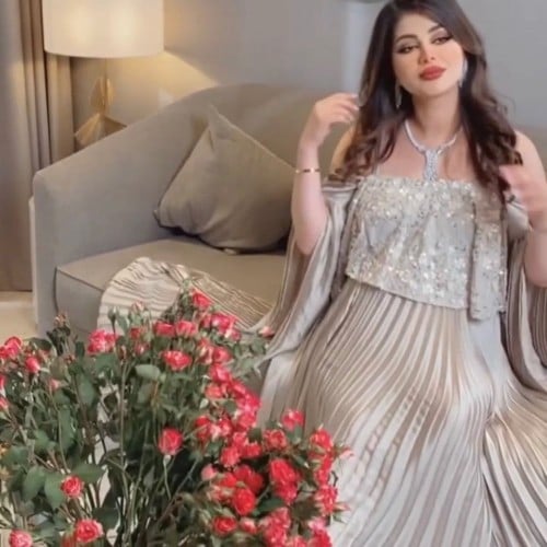 فستان الحوامل شك تفته كوري مع شك مع شيفون دبل كلوش...