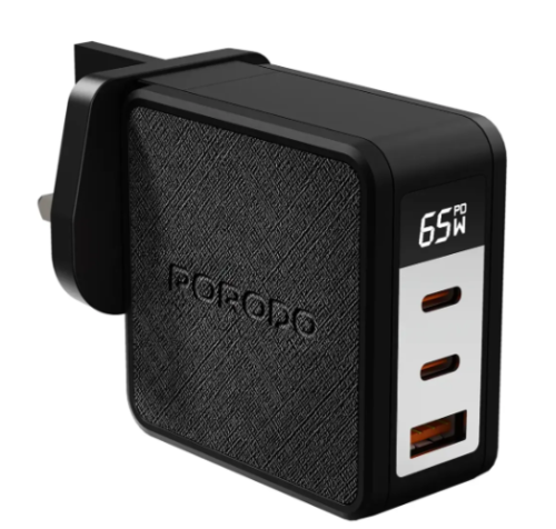 شاحن Porodo Quantum GaN 65W Multi-Port مع شاشة رقم...