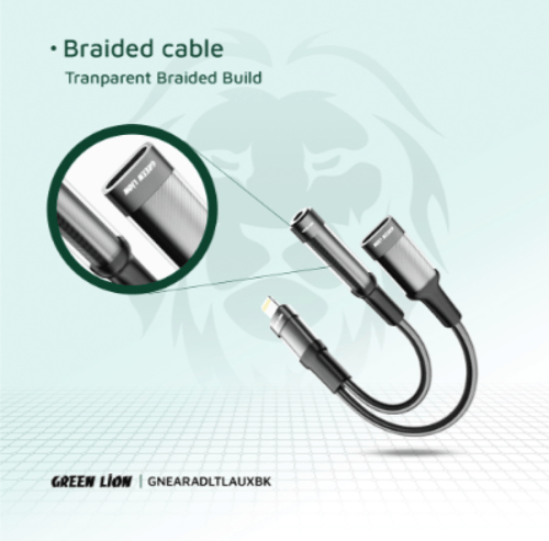 محول سماعة أذن وشحن 2 في 1 من Green Lion Lightning...