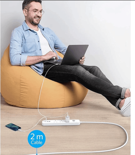 انكر - توصيلة 3 منافذ طاقة ومنفذين USB + بي دي - ا...