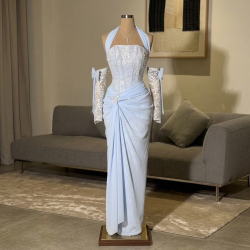 فستان سهره أزرق سماوي فاتح (Baby Blue)،