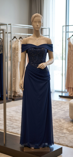 فستان سهره أزرق بحري غامق وراقٍ (Navy Blue)