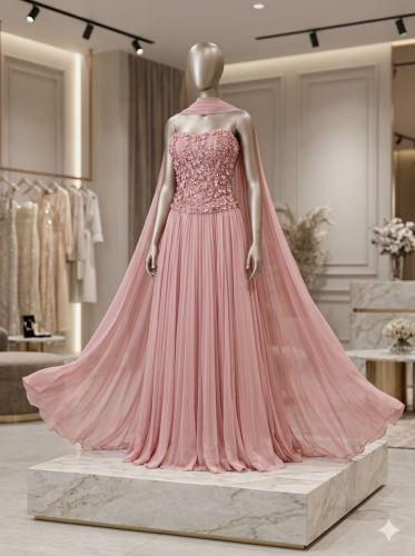 فستان سهره وردي ناعم (Dusty Rose).
