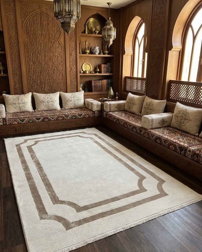 سجاد إطار بيج فيكتوريا – سجادة حدود بيج بطابع السج...