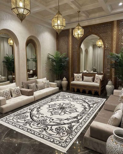 سجاد إليزيه كريمي وأسود كلاسيك – سجاد فرنسي نقش فر...