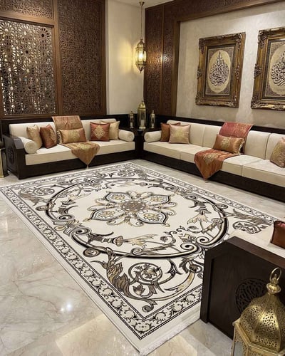 سجاد إليزيه كريم وبني كلاسيك – سجاد فرنسي بنقش فرن...