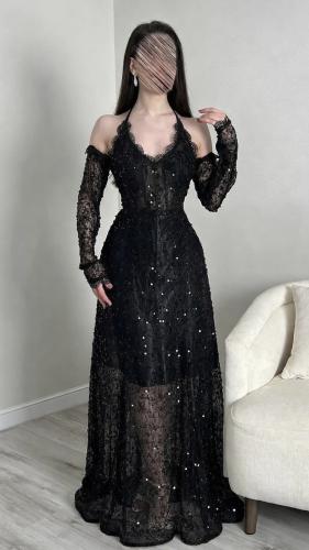 Leyan black embroidered dress