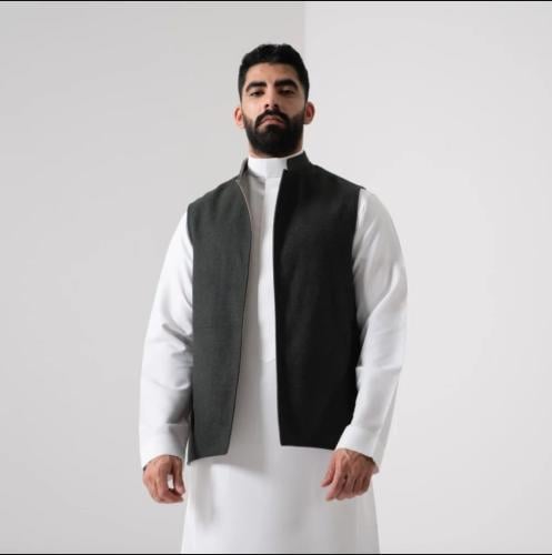 سديري رجالي دبل فيس رمادي وزيتي – شتوي أنيق