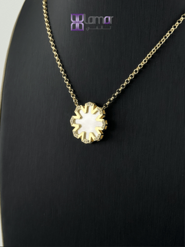 18SNTS173 سلسال ذهبي عيار 18 مُطعم بحجر صدفي أبيض