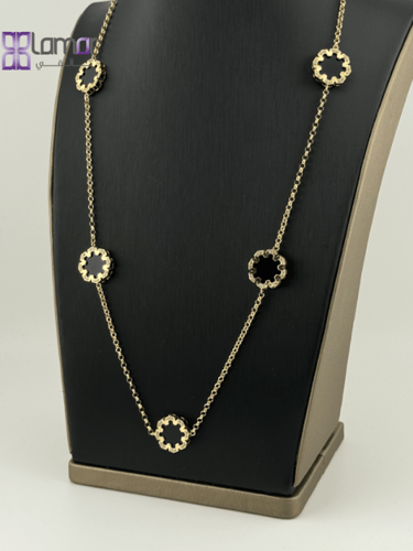 18SNTS174 سلسال ذهبي عيار 18 مُطعم بحجر أسود طبيعي