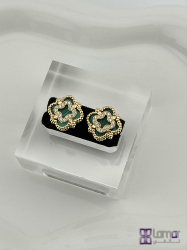 18SNES13 حلق ذهبي عيار 18 مُطعم بحجر الملاكايت الأ...