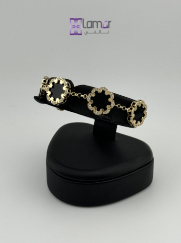 18SNBS212 أسوار ذهبي عيار 18 مُطعم بحجر أسود طبيعي