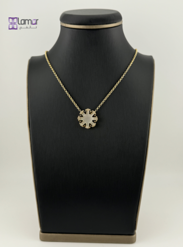 18SNTS173 سلسال ذهبي عيار 18 مُطعم بحجر صدفي أبيض