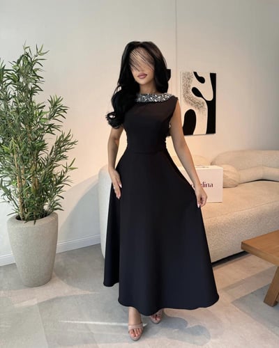 فستان ميد اسود ناعم G203