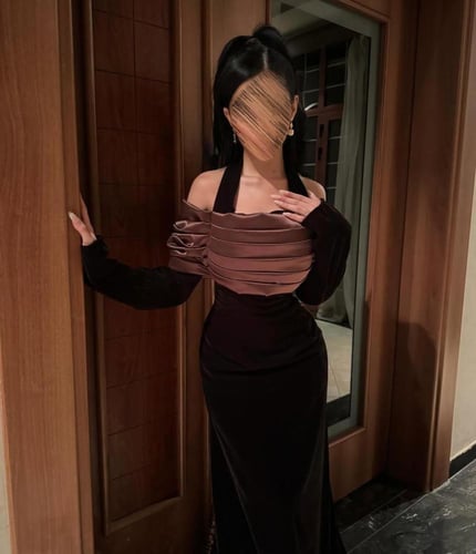 فستان مخمل براوني