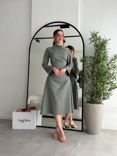 فستان قصير ناعم زيتوني G269