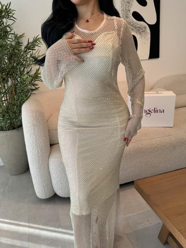 فستان سهرة طويله شبك فصوص G155