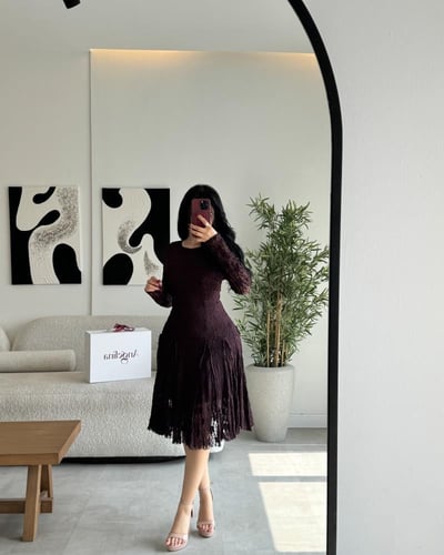 فستان قصير دانتيل لون موكا G277