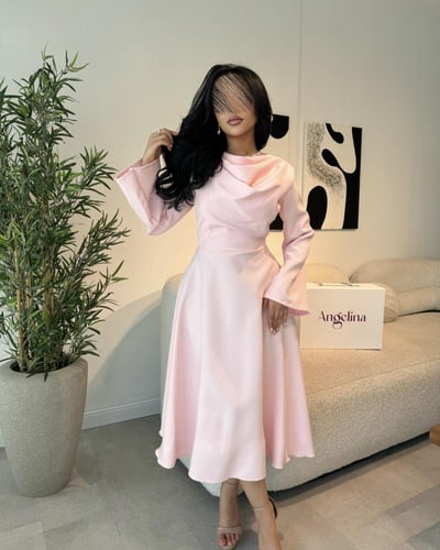 فستان قصير ناعم لحمي G202