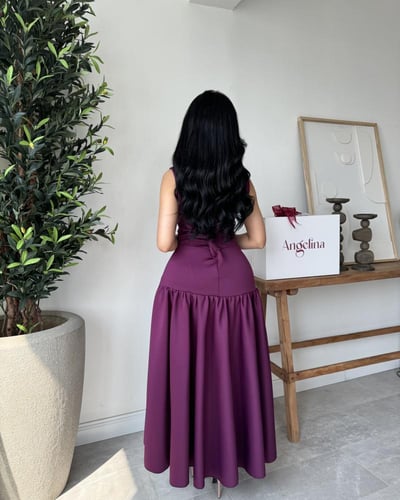 فستان ميدي ارجواني ناعم G289