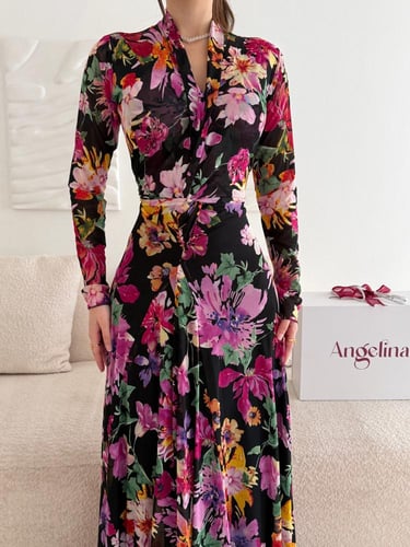 فستان طويل ناعم مشجر G249