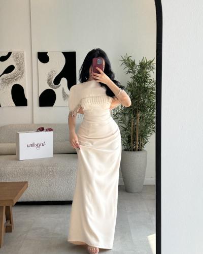 فستان بيج قطعتين كتف ناعم سهرة G290