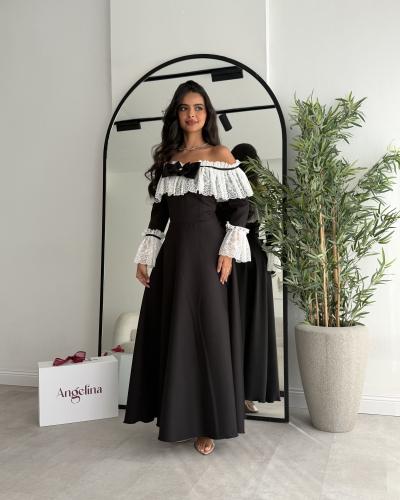 فستان اسود وابيض G168