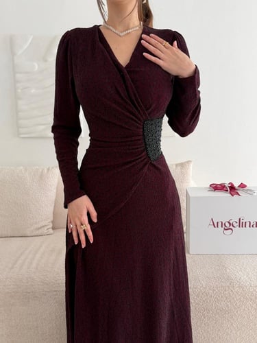 فستان بورغندي سهرة ناعم G279