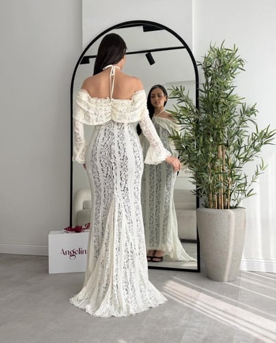 فستان ناعم طويل دانتيل سكري G233