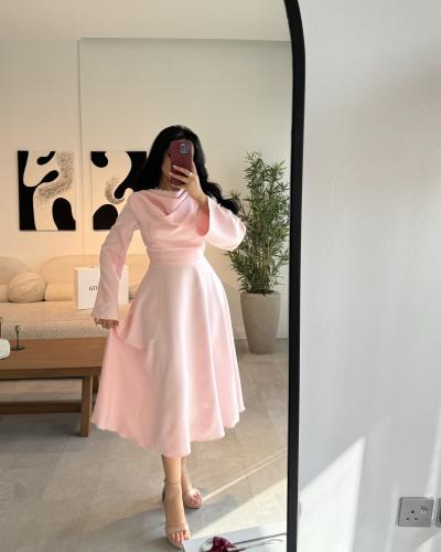 فستان قصير ناعم لحمي G202