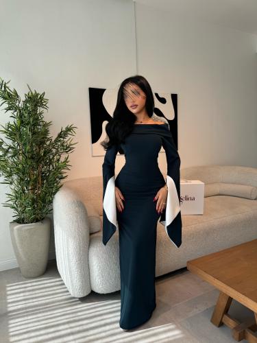 فستان ناعم لون بترولي G151