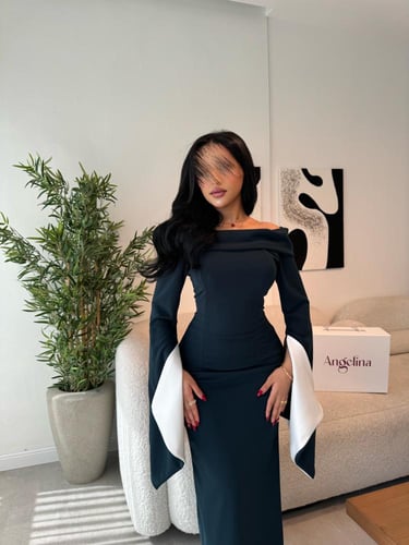 فستان ناعم لون بترولي G151