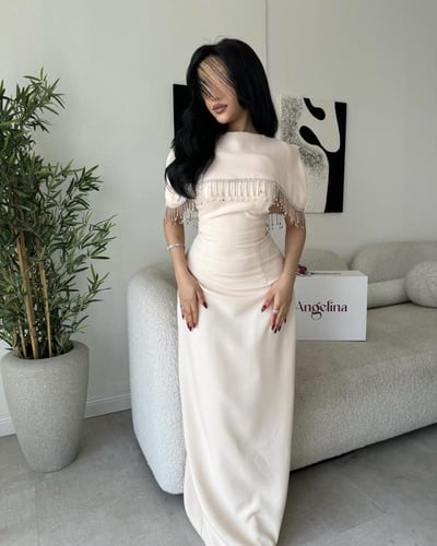 فستان بيج قطعتين كتف ناعم سهرة G290