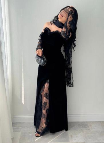 فستان قطيفة اسود