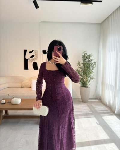 فستان موف دانتيل G195